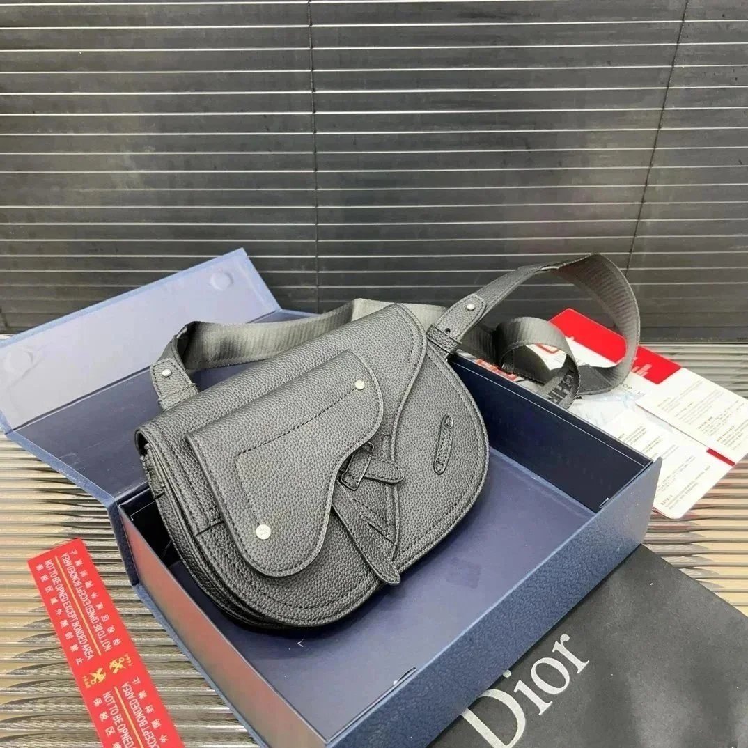 Dior Saddle Bag Gray Grained Leather Crossbody Bag