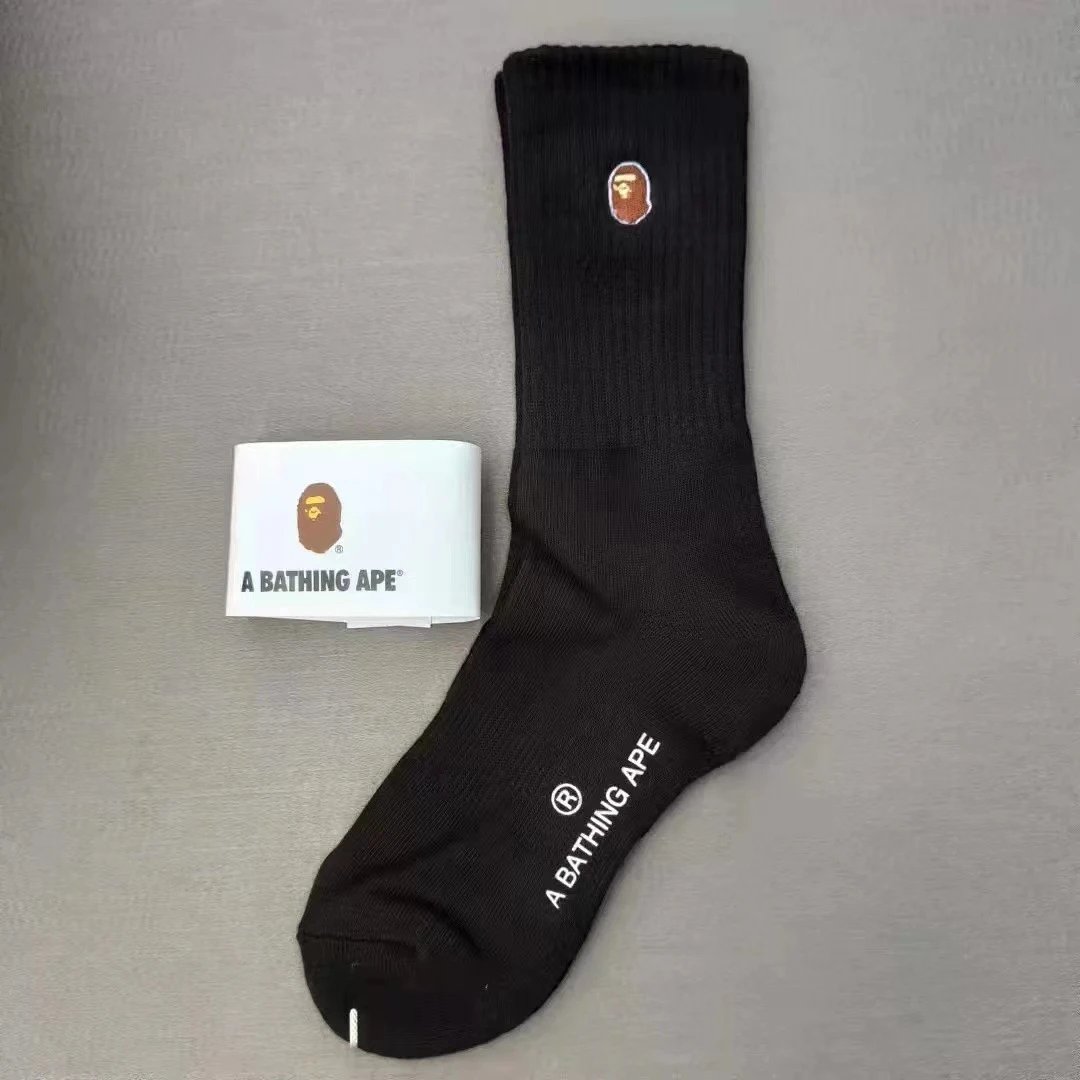 A Bathing Ape Classic Logo Embroidered Black Socks - 7