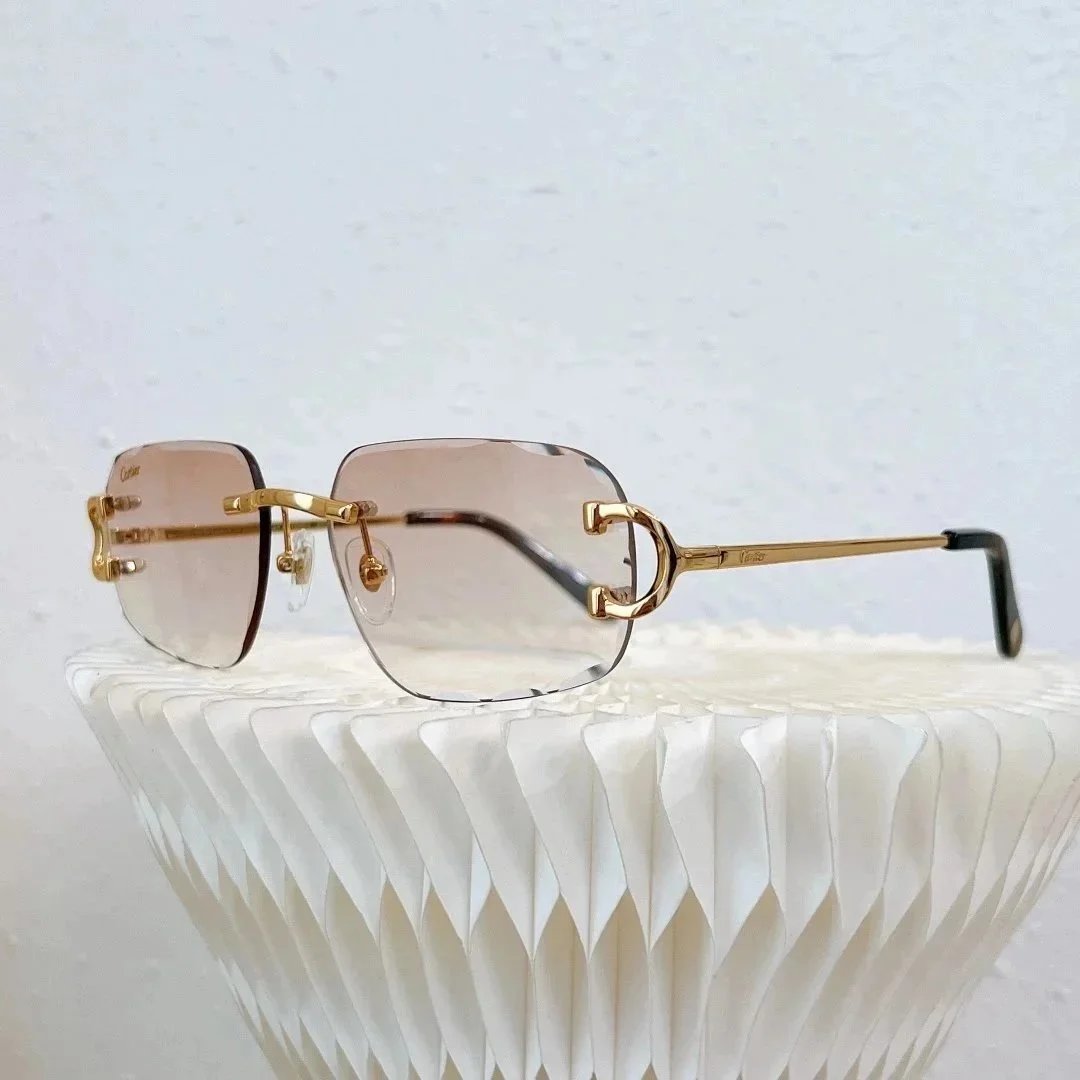 Cartier C Décor Rimless Sunglasses Gold Gradient Brown - 1