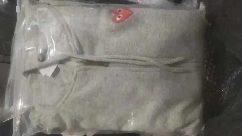 Gray Fleece-Lined Cardigan with Small Red Heart