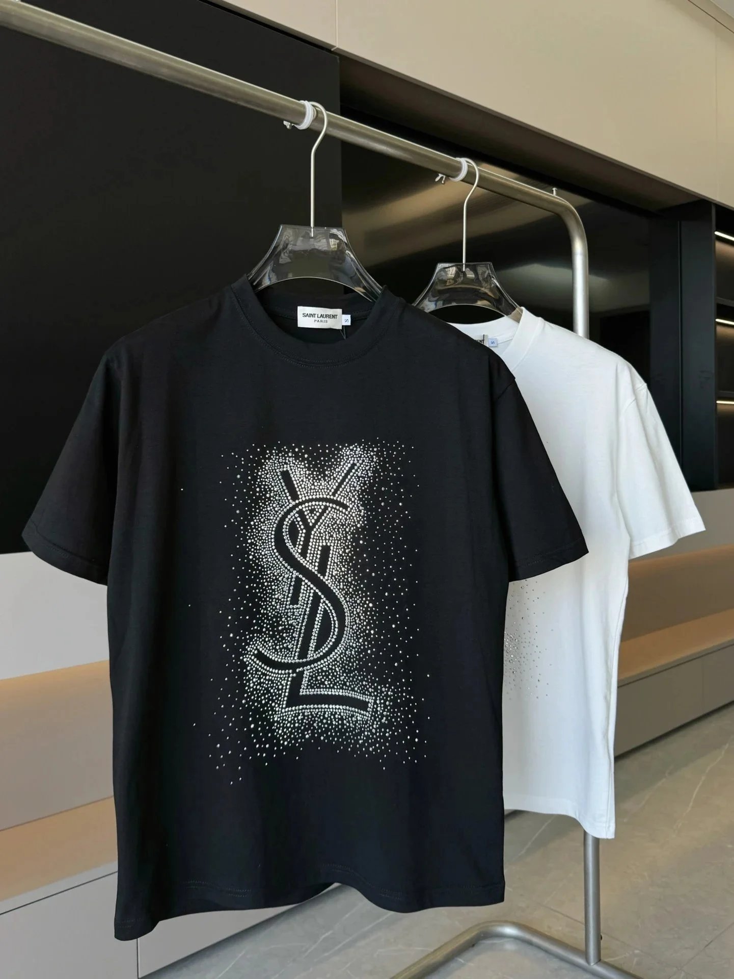 Saint Laurent Monogram Crystal-Embellished White T-Shirt - 7