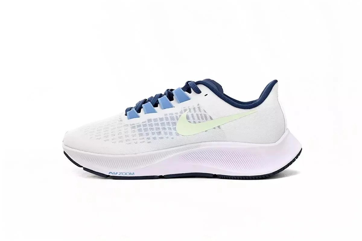 Nike Air Zoom Pegasus 37 White/Light Green/Navy Running Shoes - 1
