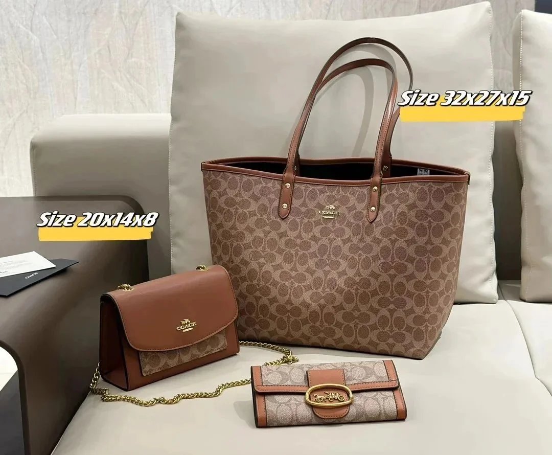 Coach Signature Canvas Tote Bag and Crossbody Set in Brown Beige