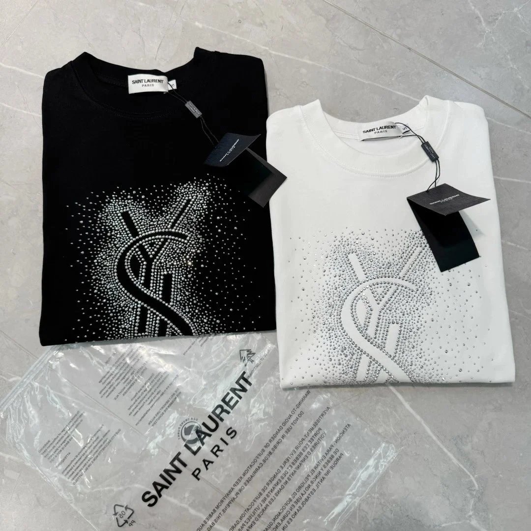 Saint Laurent Monogram Crystal-Embellished White T-Shirt - 8