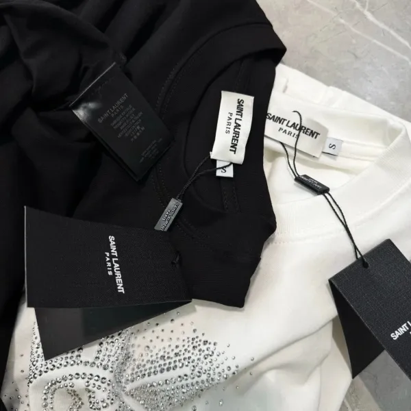 Saint Laurent Monogram Crystal-Embellished White T-Shirt - 10