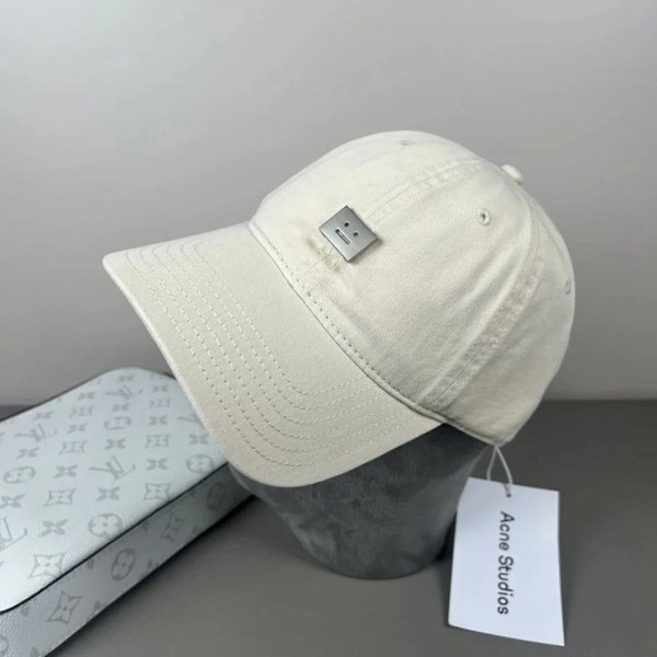Acne Studios Smiley Face Metal Patch Cap Beige Baseball Cap product listing in Litbuy spreadsheet finds