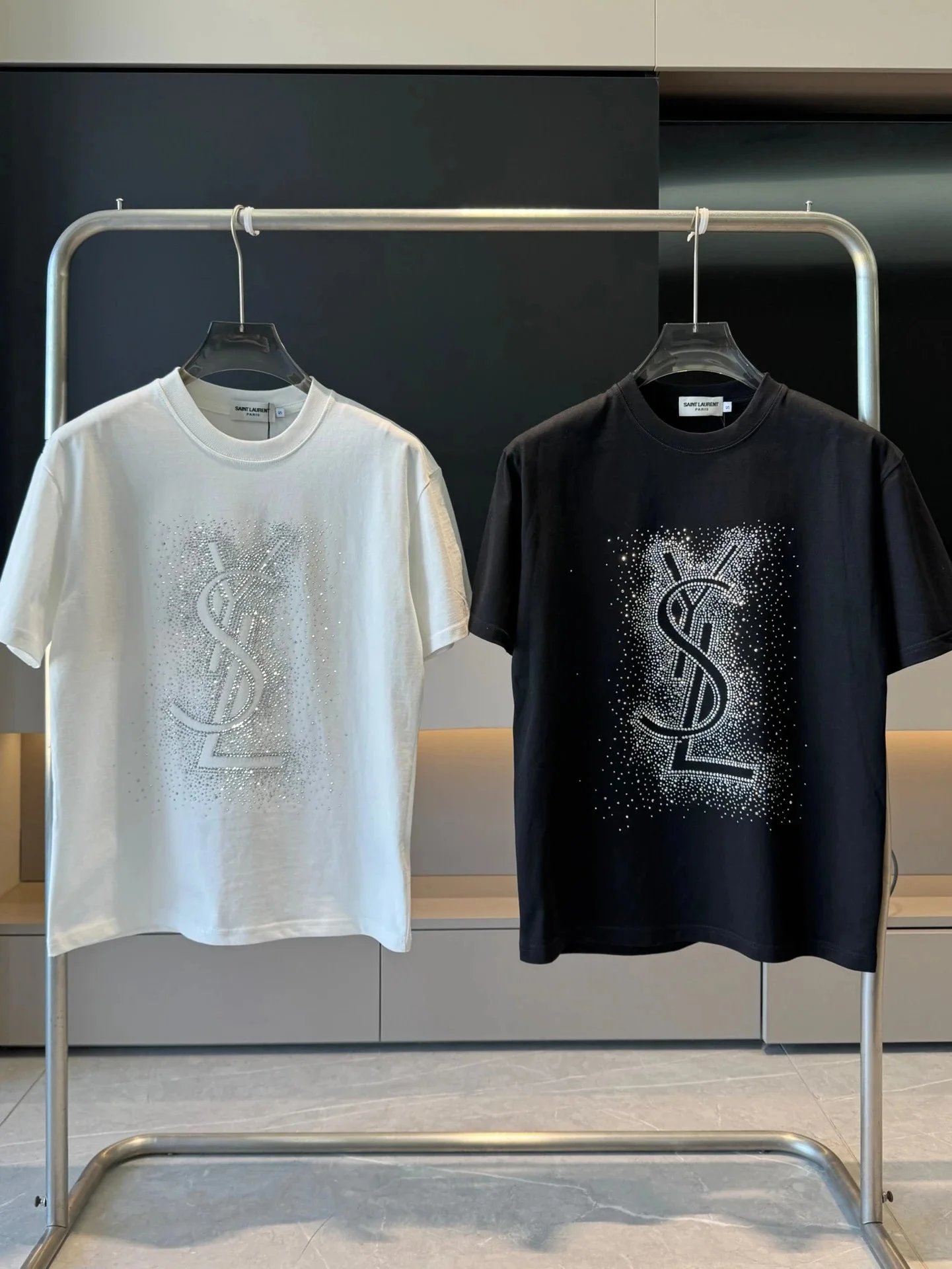 Saint Laurent Monogram Crystal-Embellished White T-Shirt - 3