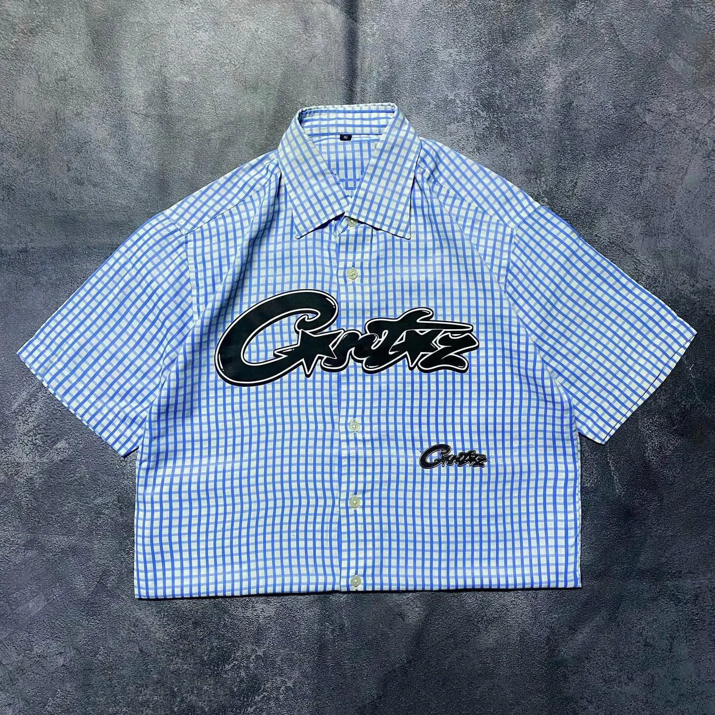 Corteiz Checkered Short-Sleeve Shirt Blue - 1