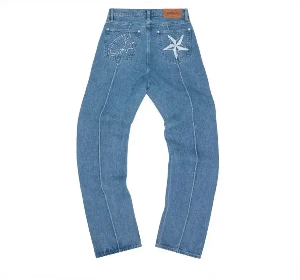 Corteiz Star Embroidered Straight-Leg Jeans Blue - 1