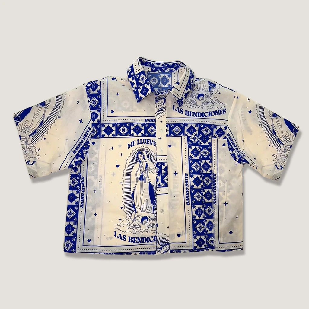 Barrio Drive x Las Bendiciones Printed Short-Sleeve Shirt Blue and Cream - 1