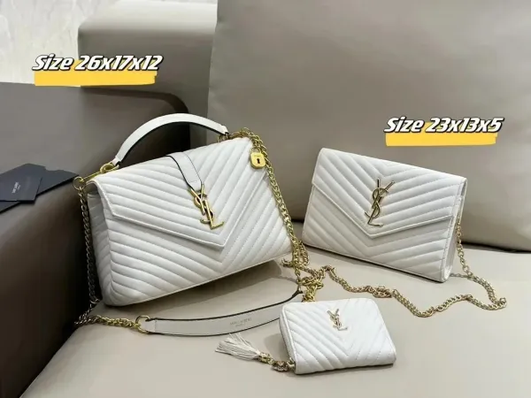 Saint Laurent Loulou Quilted White Leather Handbags Set - 1