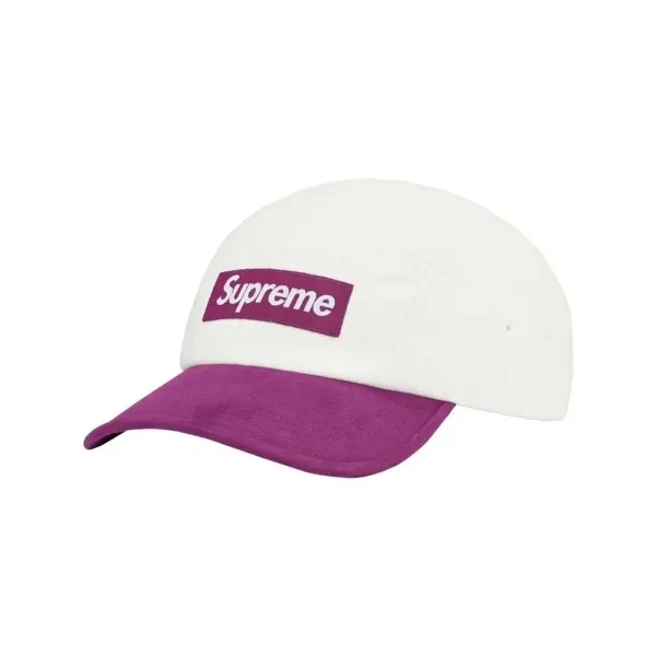 Supreme Box Logo Camp Cap White/Purple Hats - 1