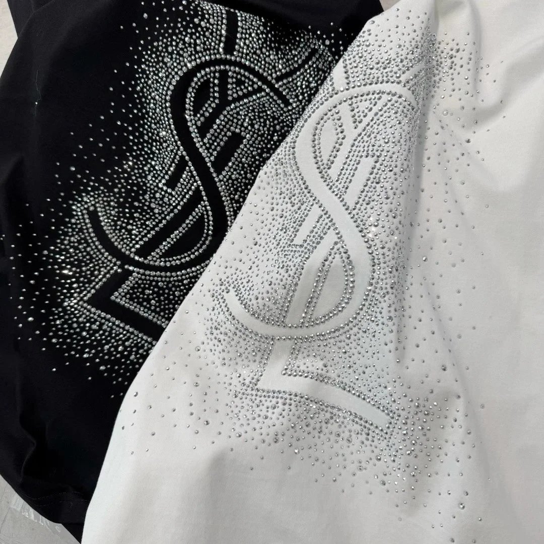 Saint Laurent Monogram Crystal-Embellished White T-Shirt - 11