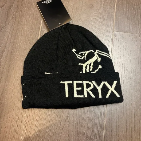 Teryx Beanie Black with White Logo Knit Hat - 1