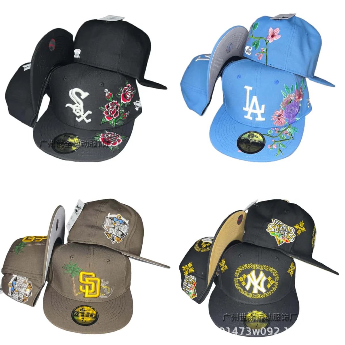 New Era MLB Embroidered Baseball Caps in Black, Blue, Brown, and Gold