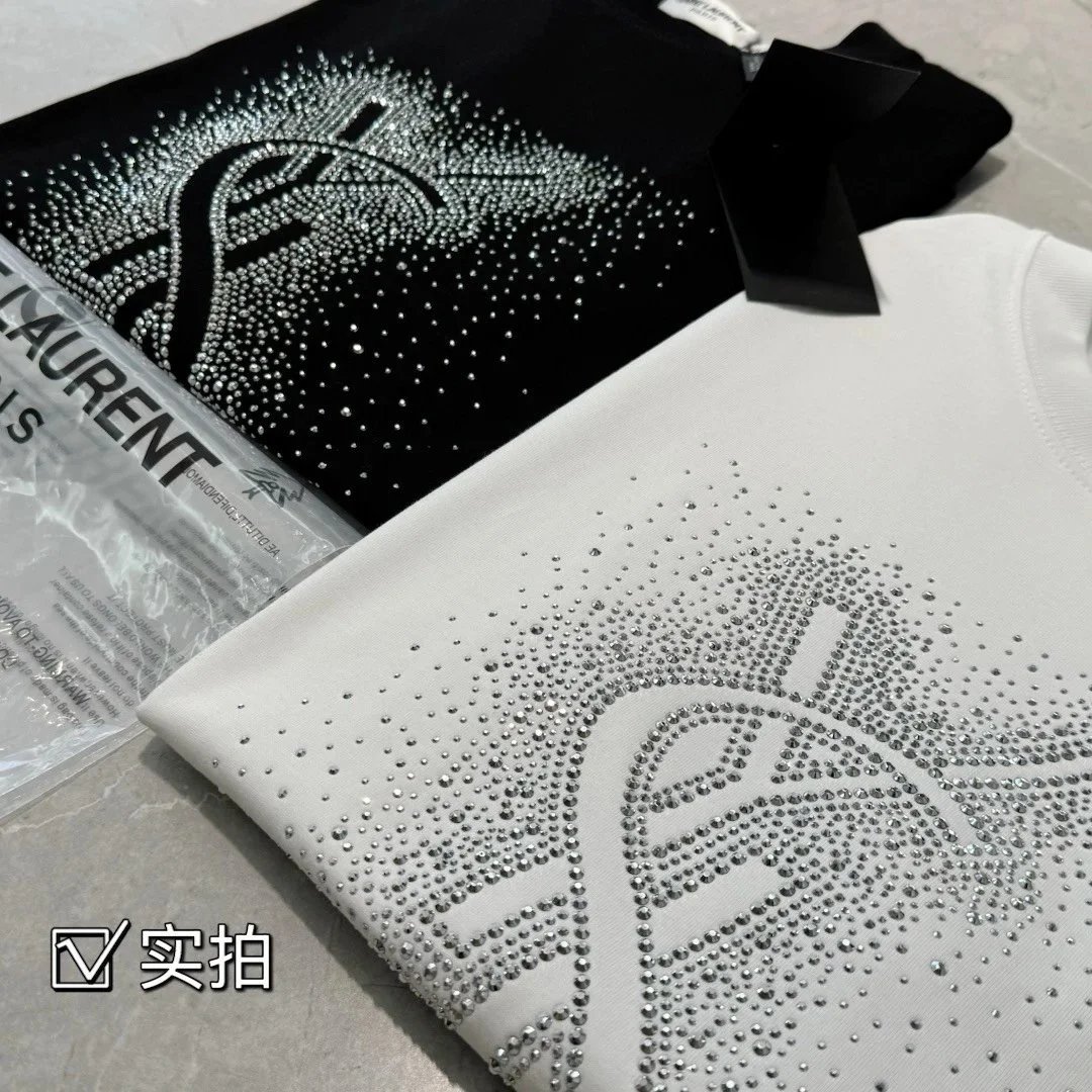 Saint Laurent Monogram Crystal-Embellished White T-Shirt - 9