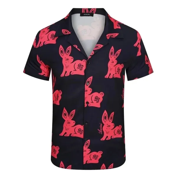 Amiri Rabbit Print Short-Sleeve Shirt Black and Pink - 1