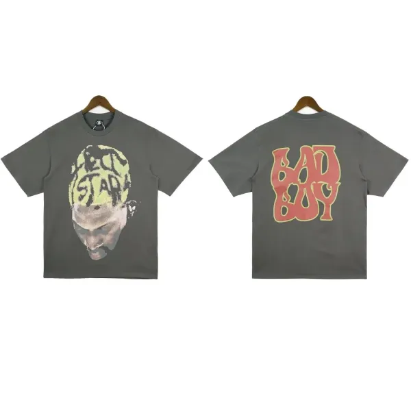 BAD BOY x Unknown Artist Distressed Graphic Tee Gray T-Shirt - 1