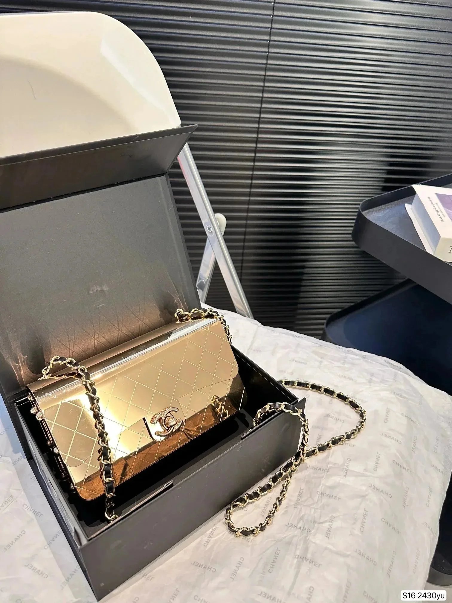 Chanel Classic Flap Bag Mirror Gold Metal Handbag - 1