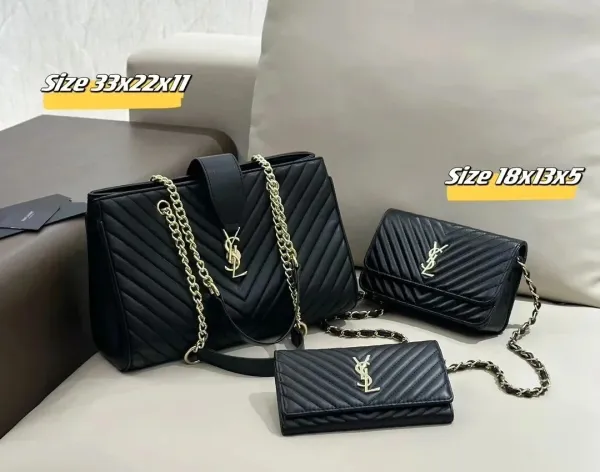Saint Laurent Loulou Quilted Black Leather Handbags Set - 1