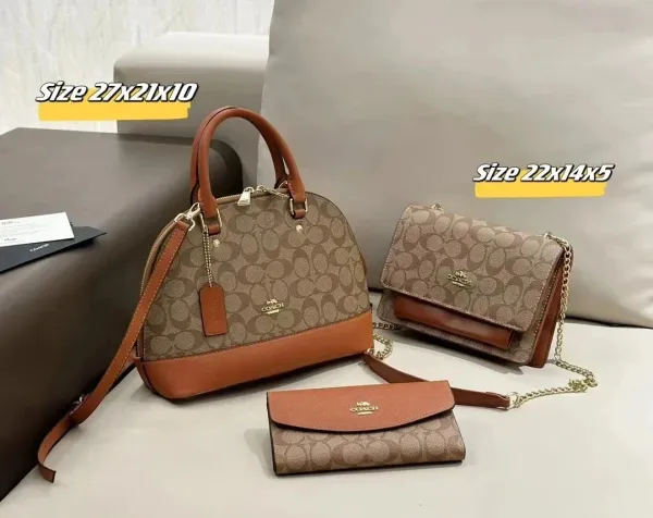 Coach Signature Canvas Dome Satchel and Crossbody Set in Beige and Brown - 1