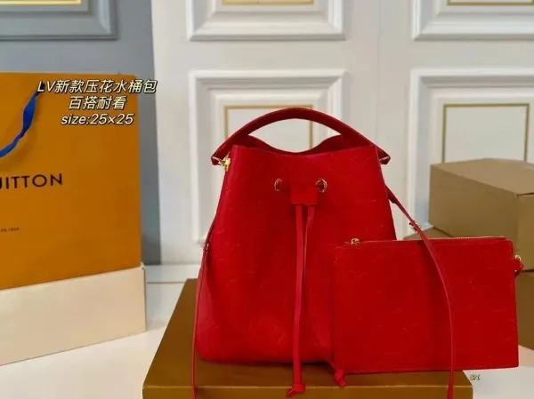 Louis Vuitton Neo Noé Bucket Bag Red Monogram Empreinte Leather Handbag - 1