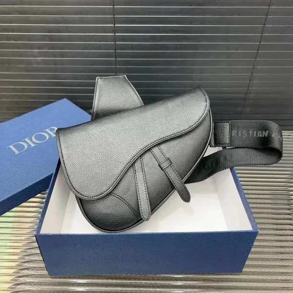 Dior Saddle Bag Black Grained Leather Waist Bag - 1