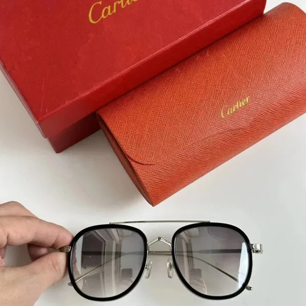 Cartier Santos de Cartier Aviator Sunglasses Black Frame Silver Accents - 1