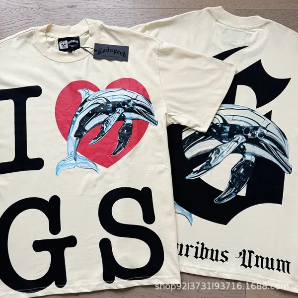 Godspeed I Love GS Mechanical Dolphin T-Shirt Beige - 1