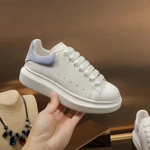 Alexander McQueen Oversized Sole White Sneakers with Light Blue Suede Heel Tab - 1