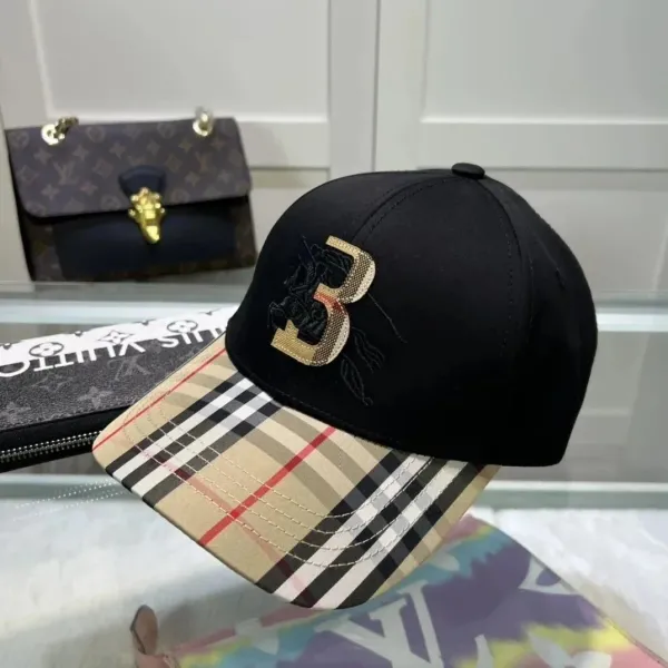 Burberry Monogram Check Baseball Cap Black/Beige - 1