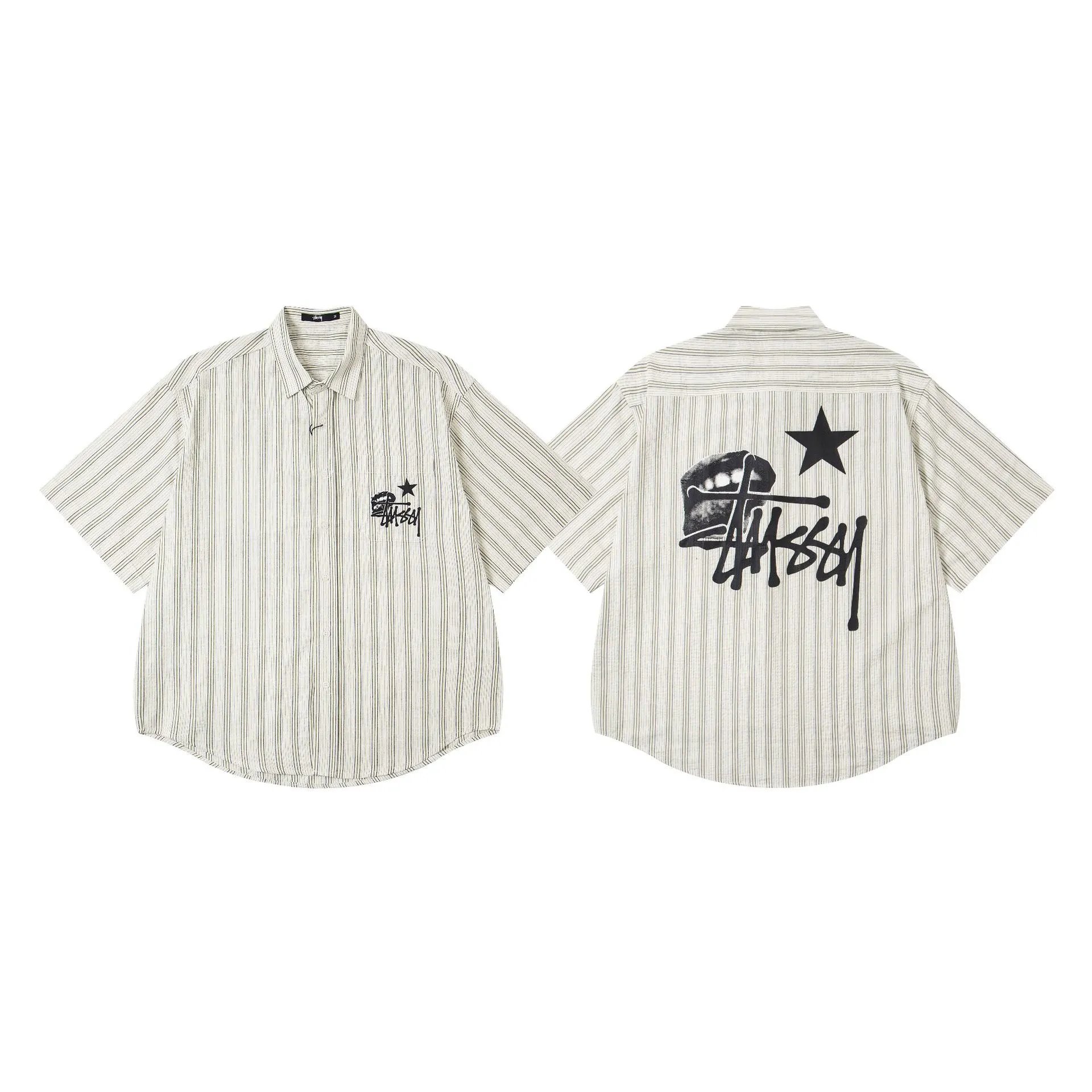 Stüssy Striped Short-Sleeve Shirt Beige/Black - 1