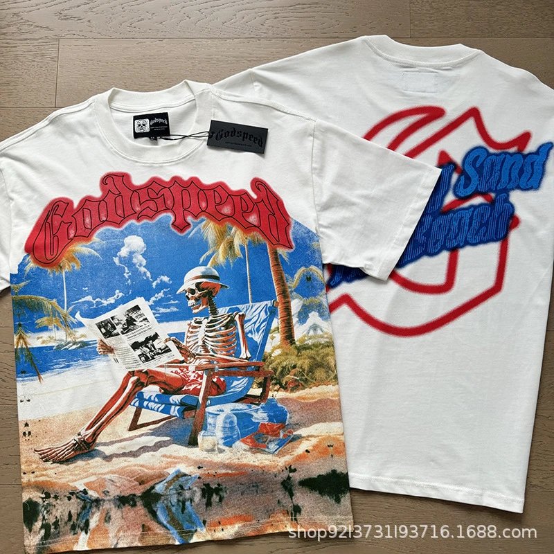 Godspeed Racing Beach Print T-Shirt Beige - 22