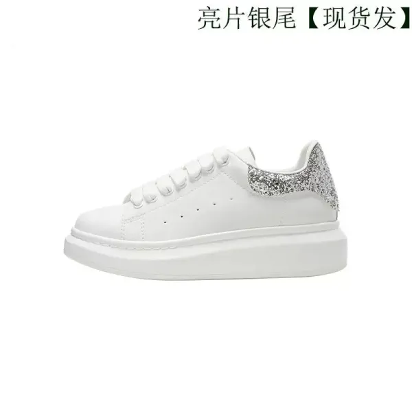 Alexander McQueen Oversized Sneakers White with Silver Glitter Heel Tab Sneakers - 1