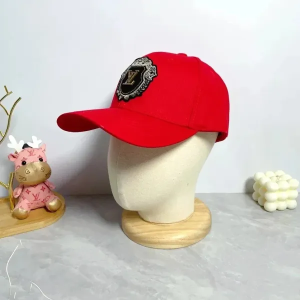 Louis Vuitton Monogram Shield Embroidered Red Baseball Cap - 1