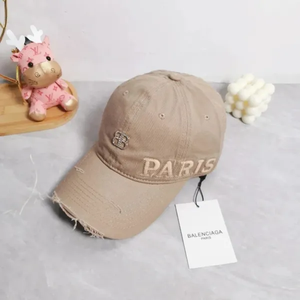 Balenciaga Paris Embroidered Distressed Baseball Cap Beige - 1