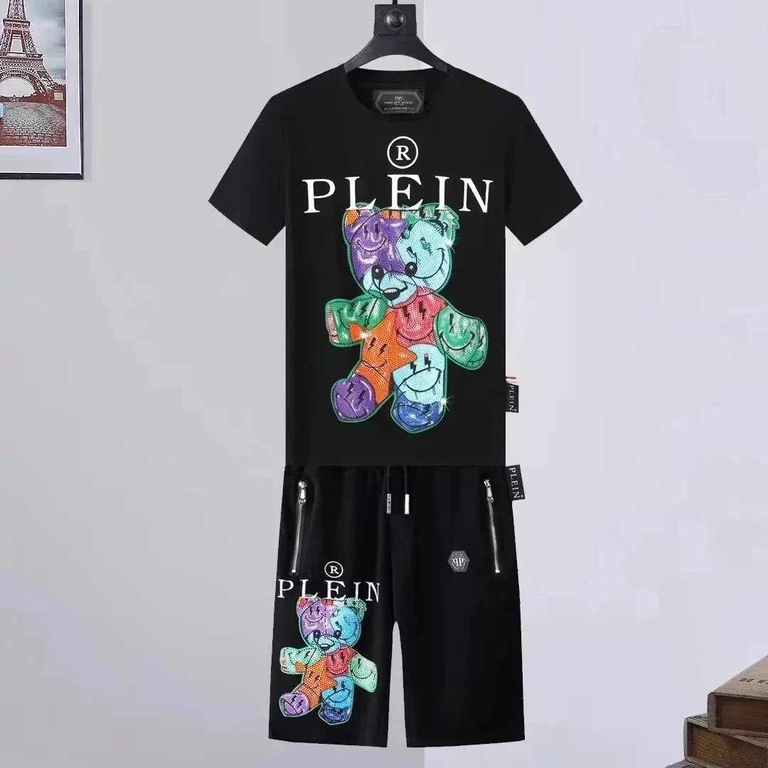 Philipp Plein PP Hexagon Print White and Black T-Shirt and Shorts Set - 6