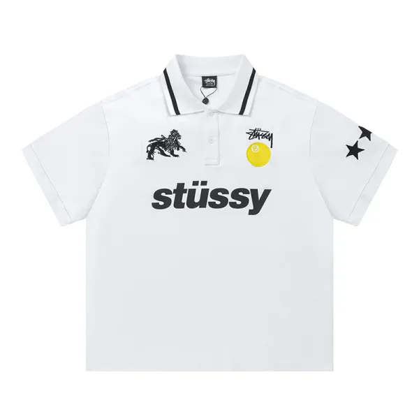Stüssy Lion & 8-Ball Graphic Polo Shirt White - 1
