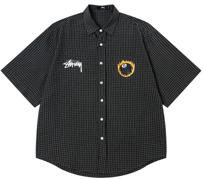 Stüssy x 8-Ball Flame Checkered Short-Sleeve Shirt Black - 1