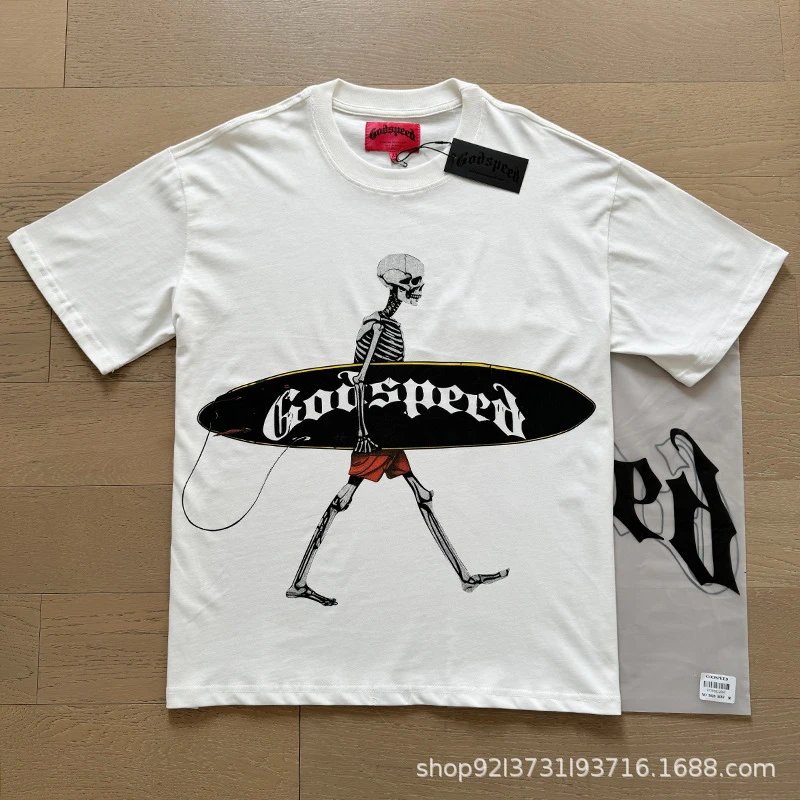 Godspeed Racing Beach Print T-Shirt Beige - 14