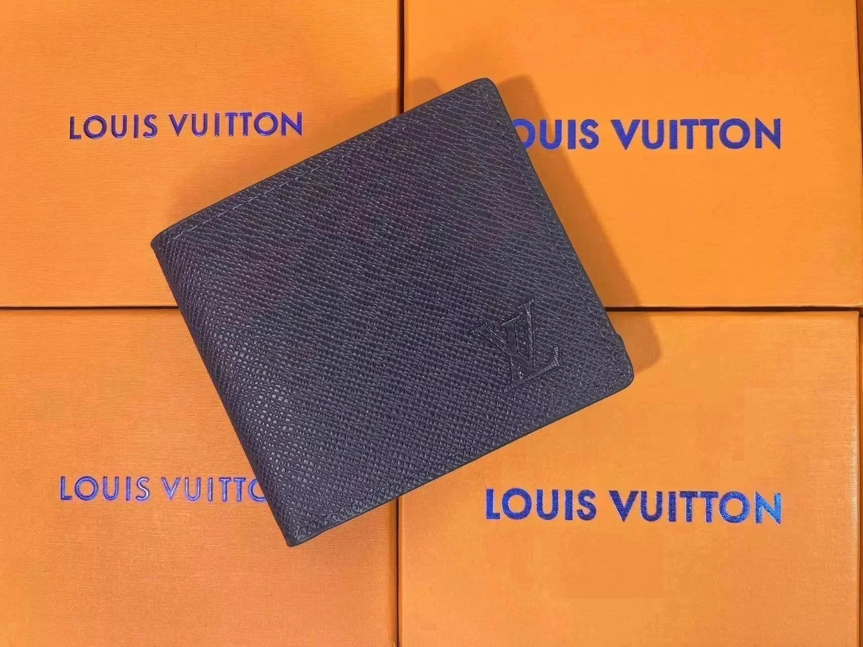 Louis Vuitton Epi Leather Compact Wallet Navy Blue Wallet