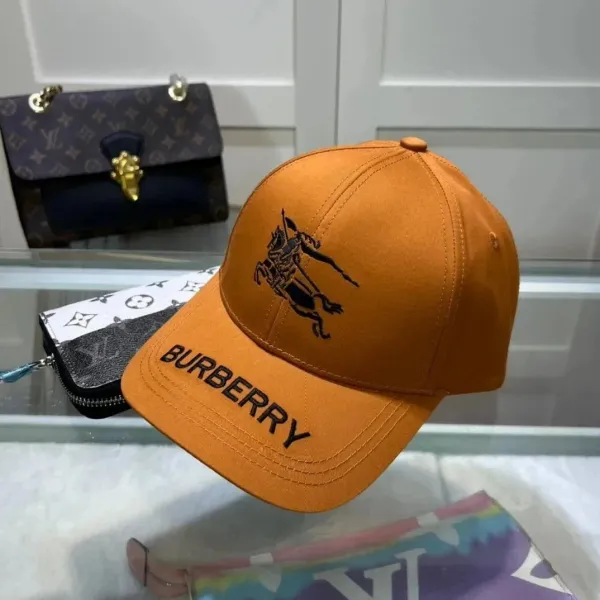 Burberry Equestrian Knight Logo Orange Baseball Cap - 1