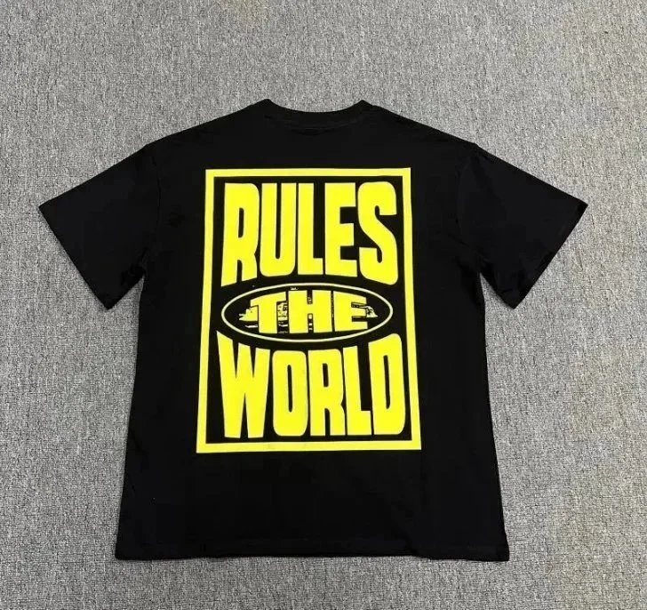 Corteiz Rules The World Yellow Print Black T-Shirt - 1