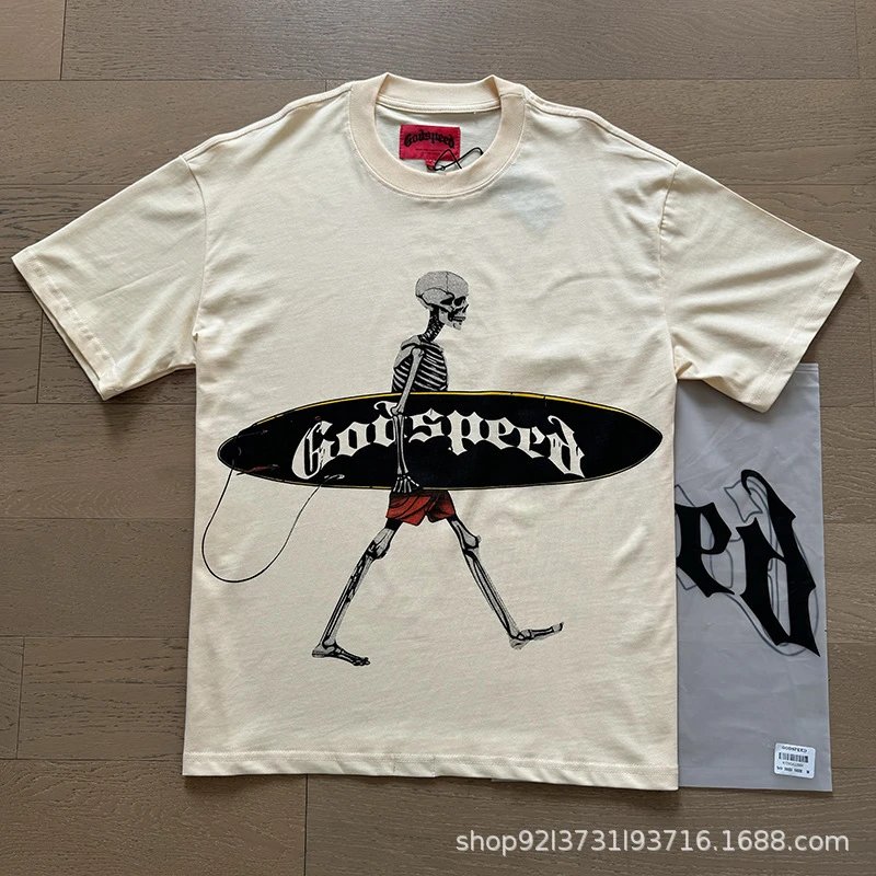 Godspeed Racing Beach Print T-Shirt Beige - 15