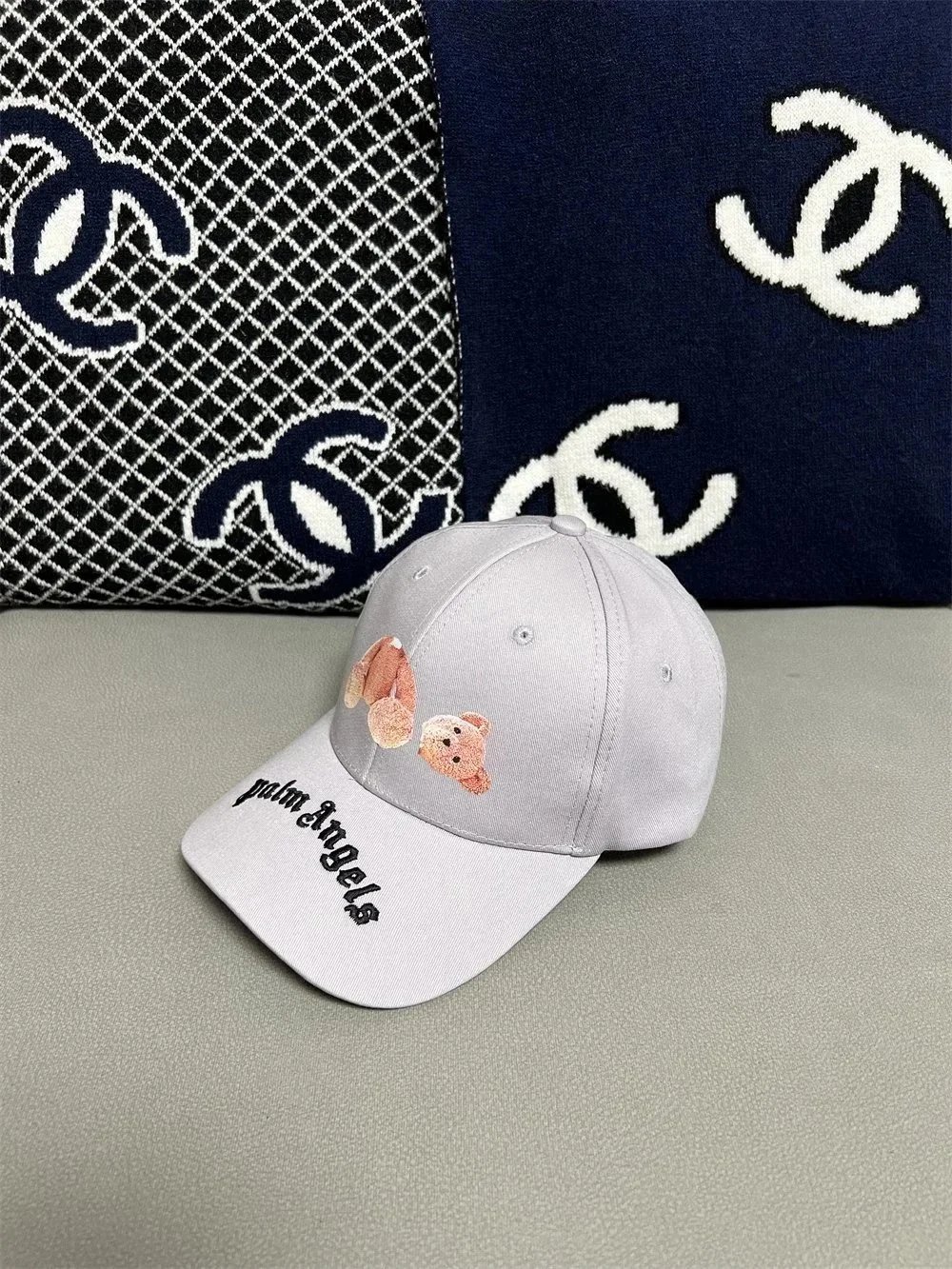 Palm Angels Bear Embroidery Baseball Cap Gray - 1