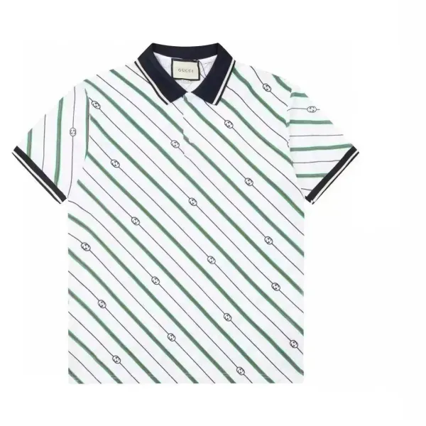 Gucci Diagonal Stripe GG-Print Polo Shirt White Green Navy - 1