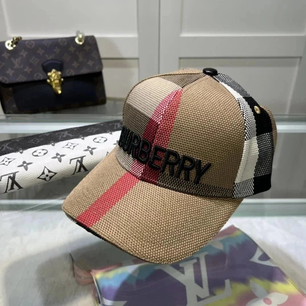 Burberry Check Print Baseball Cap Beige Red Black - 1