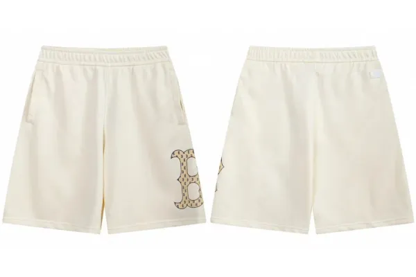 Balenciaga B Logo Embroidered Shorts Beige - 1