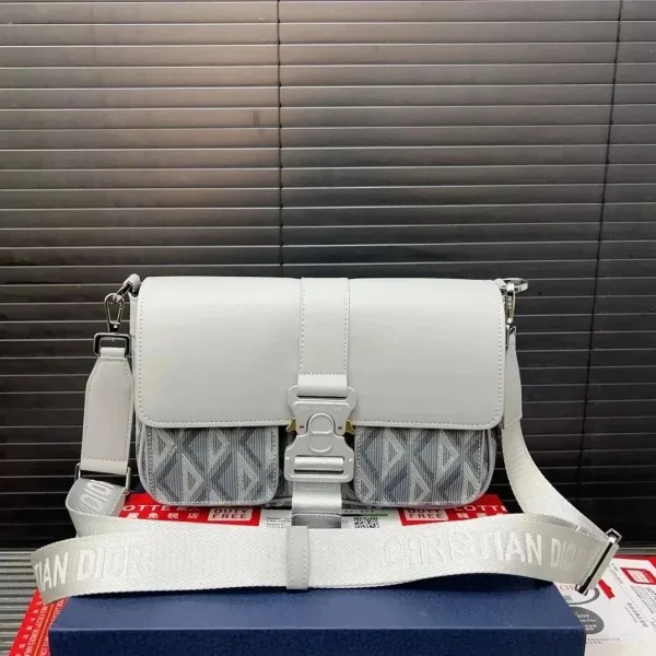 Dior Saddle Bag Oblique Gray White Crossbody Bag - 1