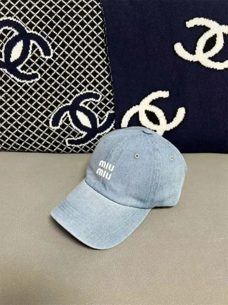 Miu Miu Logo Embroidered Denim Baseball Cap Light Blue - 1